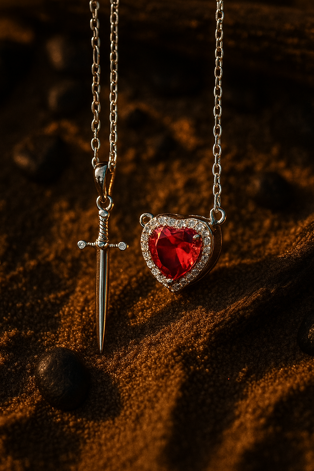 Heart and Sword Couple Necklace Fashion Accessories