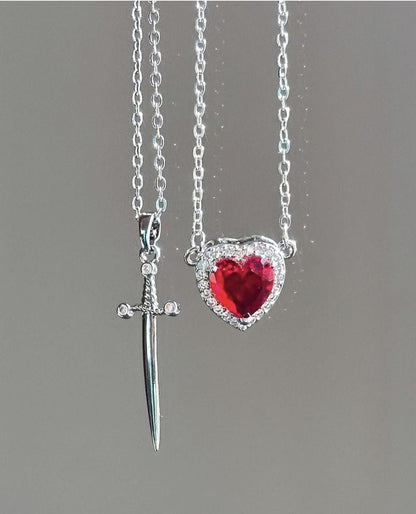 Heart and Sword Couple Necklace Fashion Accessories